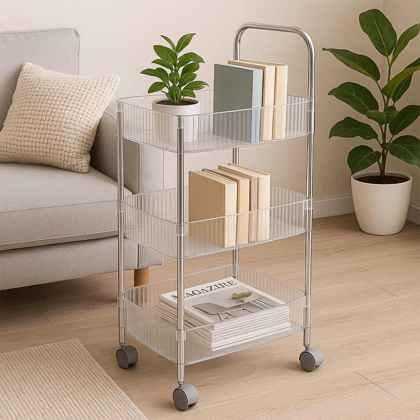 Apex Sapphire 3-Layer Multipurpose Storage Trolley with Wheels - Image 7