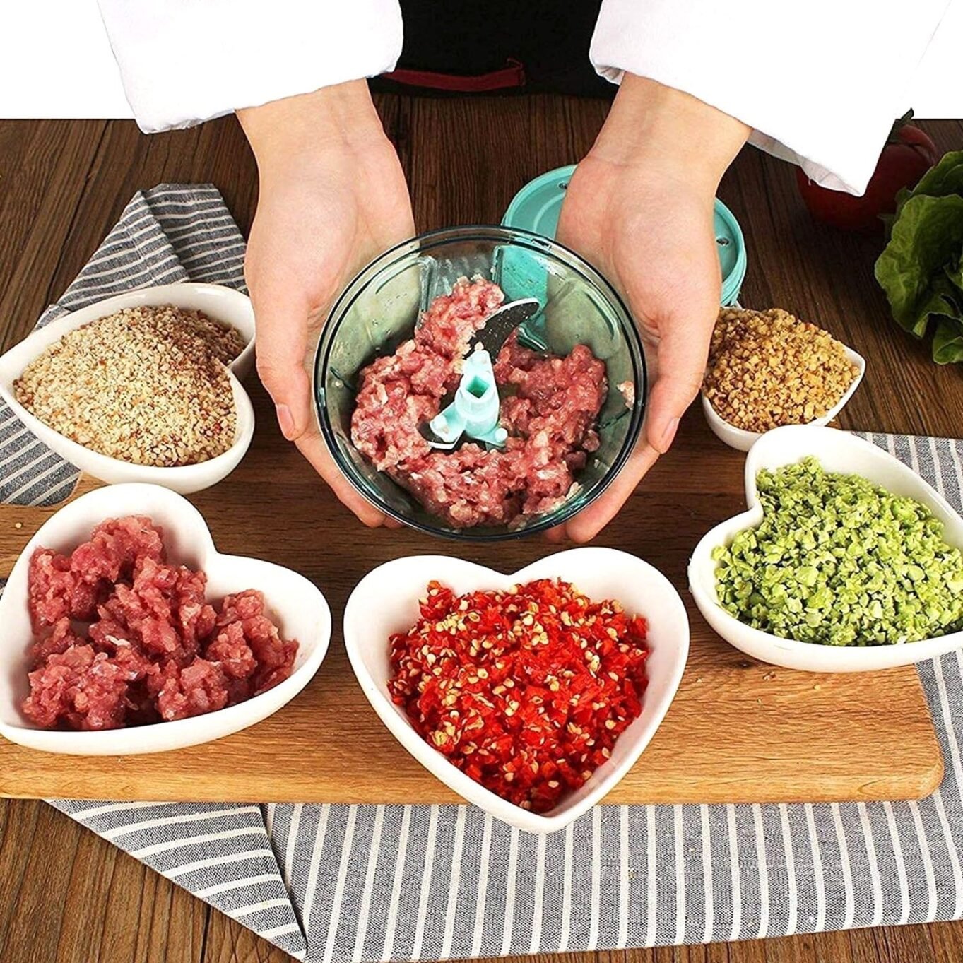 6 BLADE 2IN1 MANUAL FOOD CHOPPER, COMPACT & POWERFUL HAND HELD VEGETABLE CHOPPER (1000Ml) - Image 4