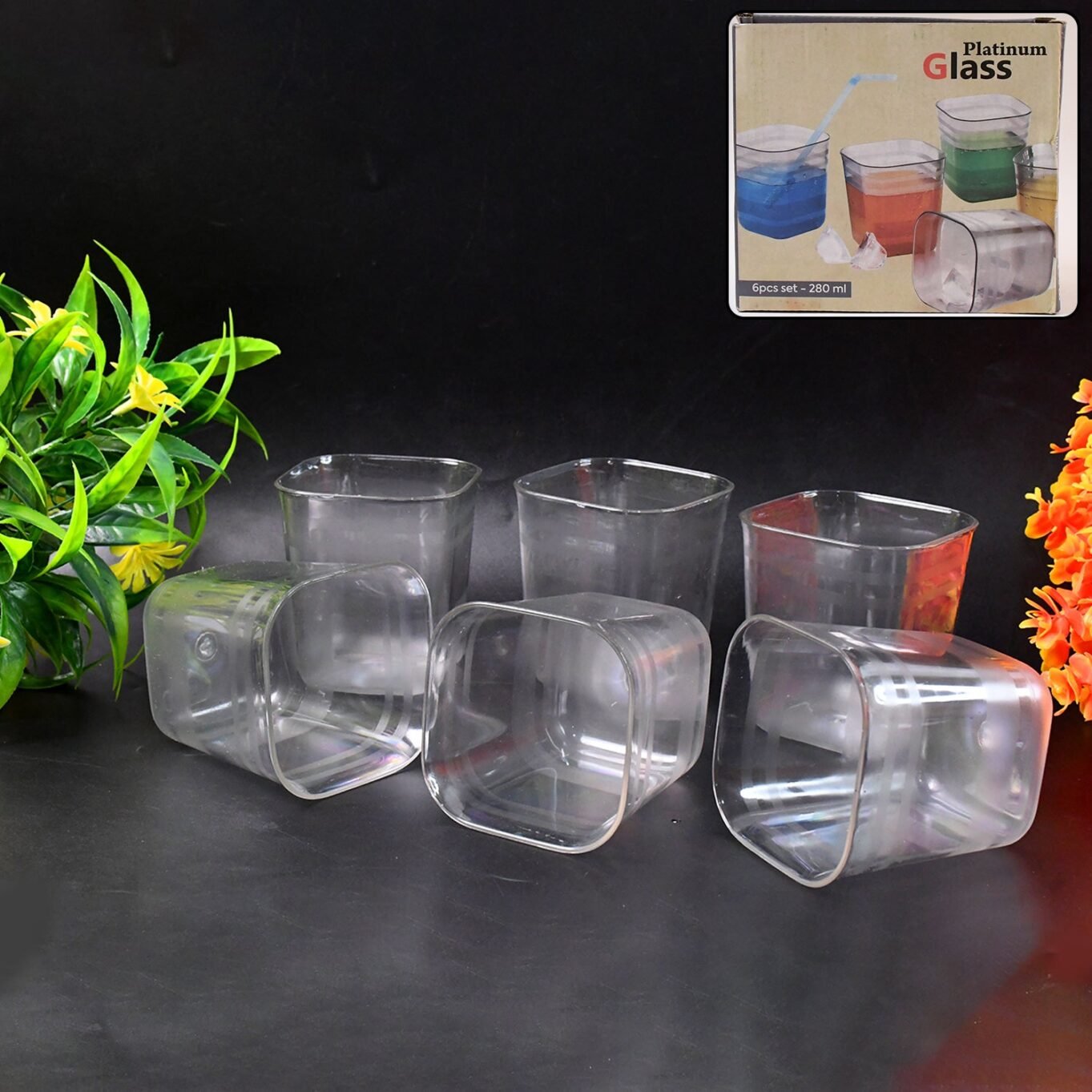 6pc Transparent Diamond Medium Serving Glass Set, Glass Set for Water, Juice etc