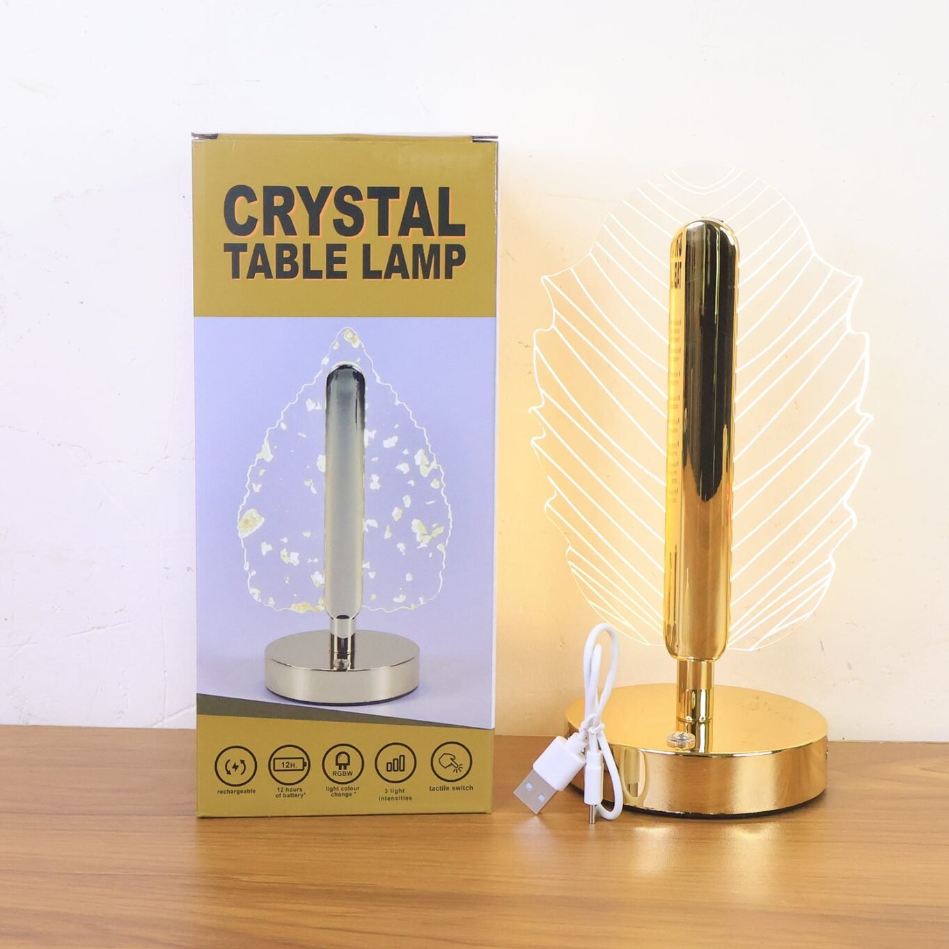 Premium Leaf Shape Crystal Table Lamp (1 Pc) - Image 8