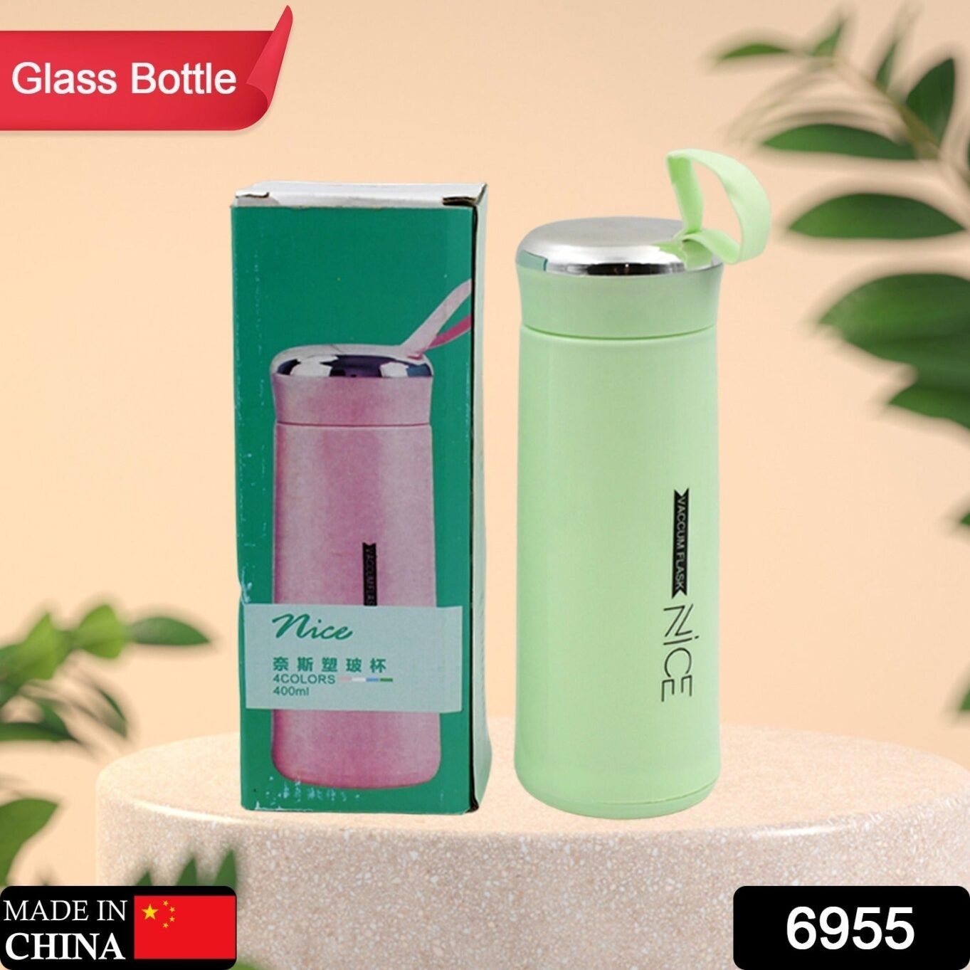 Water bottle 400ml leak proof, glass water bottle with daily water intake for gym and children, Nice Bottle (1 pc /Mix Color) - Image 2