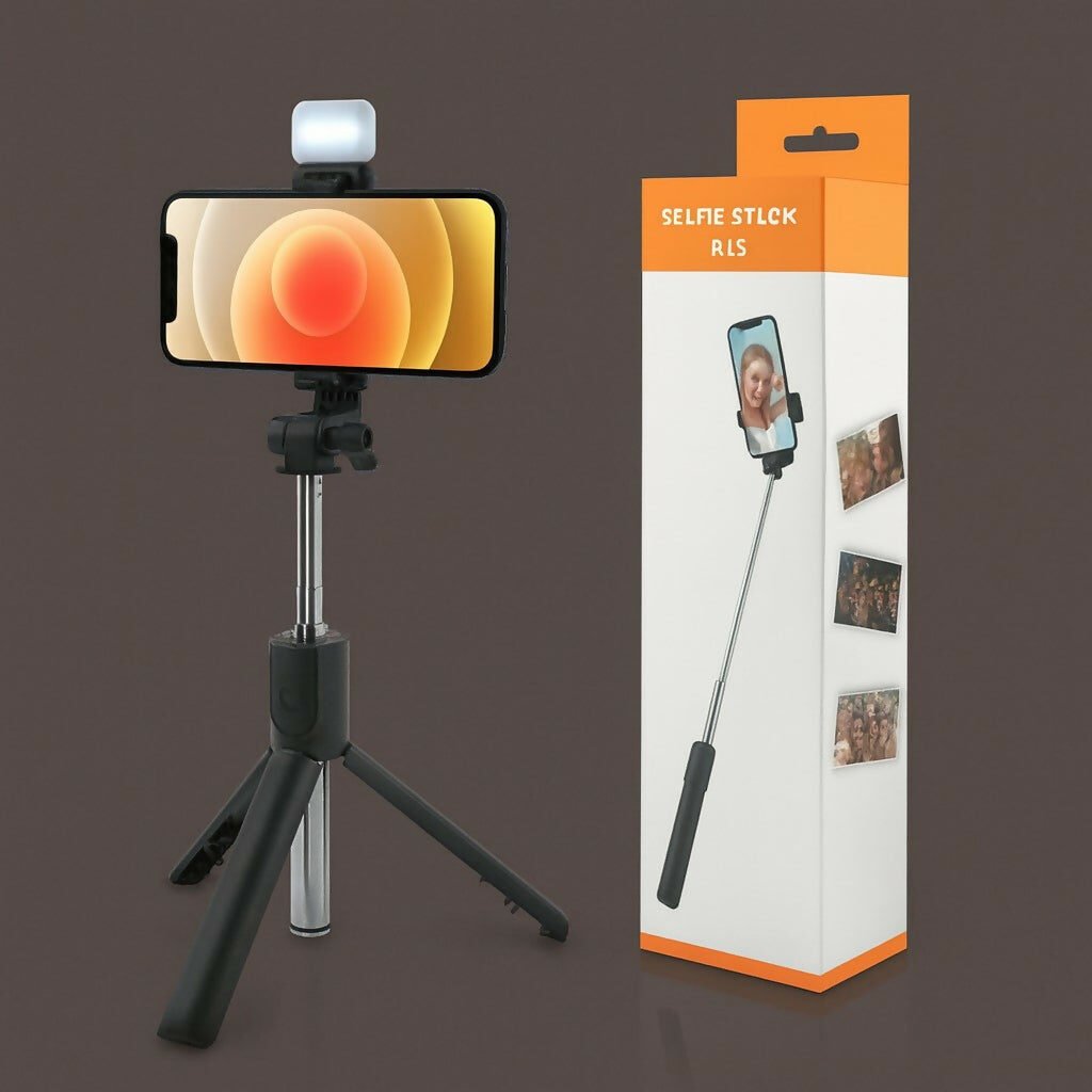 RLS 3-in-1 Selfie Stick Tripod with Detachable Wireless Remote & LED Fill Light for Smartphones – Extendable Portable Selfie Stick Stand with Adjustable Phone Holder for Selfies, Vlogging, Video Calls & Travel
