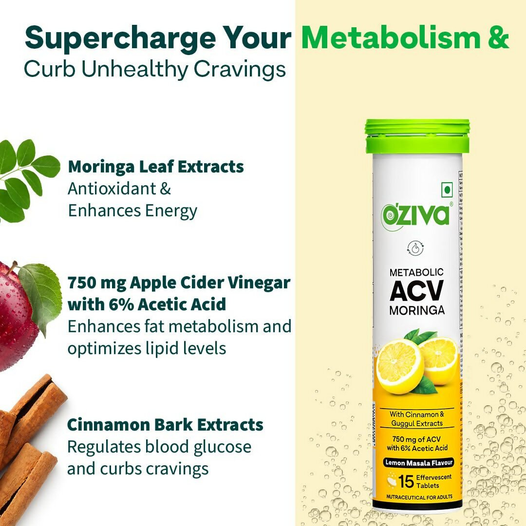 OZiva Metabolic ACV Moringa Effervescent Tablets for Control Cravings - Lemon Masala Flavor - Image 9
