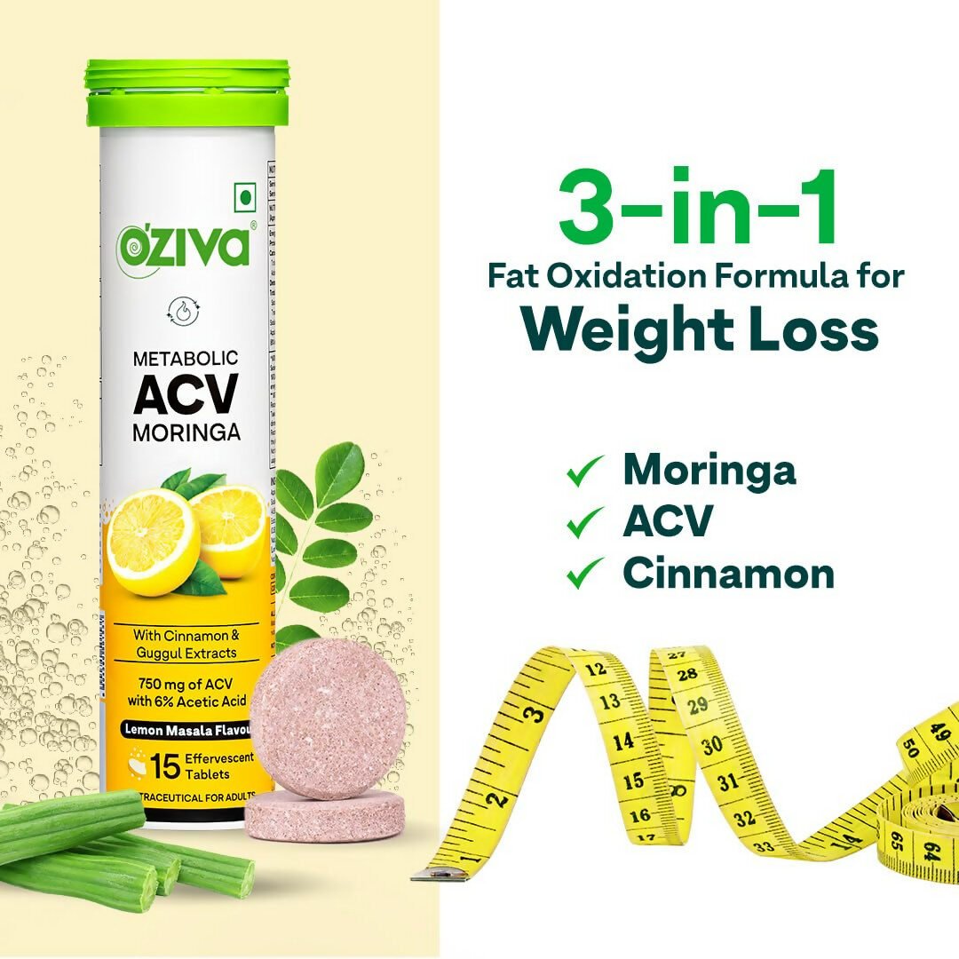 OZiva Metabolic ACV Moringa Effervescent Tablets for Control Cravings - Lemon Masala Flavor - Image 2