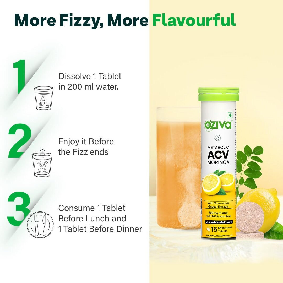 OZiva Metabolic ACV Moringa Effervescent Tablets for Control Cravings - Lemon Masala Flavor - Image 6